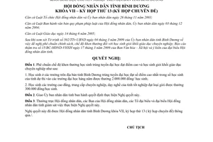 Nghị quyết 10/2009/NQ-HĐND7 khen thưởng học sinh trúng tuyển ĐH đạt điểm cao