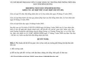 Nghị quyết 09/2009/NQ-HĐND7 hỗ trợ giáo viên học sinh phổ thông Bình Dương