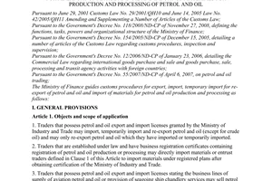 Circular No. 70/2009/TT-BTC of April 7, 2009, guiding customs procedures for export, import, temporary import for re-export of petrol and oil and import of materials for production and processing of petrol and oil