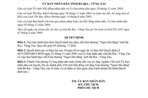 Quyết định 24/2009/QĐ-UBND quy chế giải thưởng Ngọn Hải đăng Bà Rịa Vũng Tàu