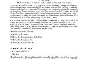 Hướng dẫn 260/TTr nghiệp vụ thanh tra thi tốt nghiệp trung học phổ thông