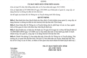 Quyết định 06/2009/QĐ-UBND trách nhiệm trong quản lý cung cấp sử dụng Internet