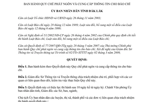 Quyết định số 13/2009/QĐ-UBND Quy chế phát ngôn cung cấp thông tin cho báo chí Đắk Lắk