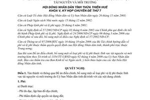 Nghị quyết 7g/2009/NQCĐ-HĐND điều chỉnh phí lệ phí lĩnh vực tài nguyên môi trường Thừa Thiên Huế