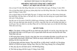 Nghị quyết 7i/2009/NQCĐ-HĐND Phụ cấp cán bộ công chức bộ phận tiếp nhận trả kết quả Thừa Thiên Huế