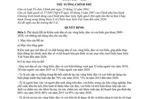 Quyết định 52/2009/QĐ-TTg phê duyệt Đề án Kiểm soát dân số vùng biển, đảo ven biển giai đoạn 2009–2020