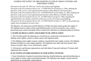 Joint circular No. 04/2009/TTLT-BXD-BCA of April 10, 2009, guiding the supply of fire-fighting water in urban centers and industrial parks.