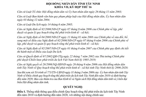 Nghị quyết 11/2009/NQ-HĐND Quy hoạch phát triển du lịch Tây Ninh đến 2010