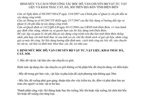 Hướng dẫn 169/HD-SXD định mức cách tính công tác bốc dỡ vận chuyển