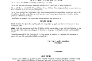 Quyết định 07/2009/QĐ-UBND Quy định chức năng nhiệm vụ Sở Khoa học và Công nghệ