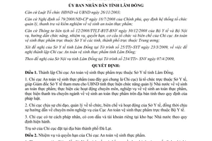 Quyết định 815/QĐ-UBND năm 2009 thành lập Chi cục An toàn vệ sinh thực phẩm