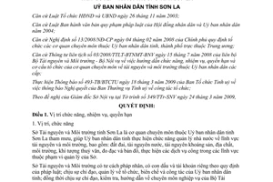 Quyết định 10/2009/QĐ-UBND chức năng nhiệm vụ quyền hạn cơ cấu Sở TNMT Sơn La