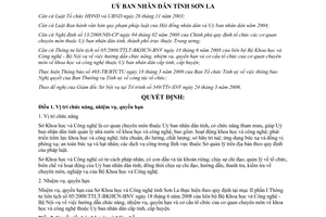 Quyết định 12/2009/QĐ-UBND chức năng nhiệm vụ quyền hạn cơ cấu Sở Khoa học Công nghệ Sơn La