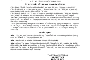 Quyết định 30/2009/QĐ-UBND Quy chế tổ chức hoạt động Ban Quản lý Khu Chế xuất