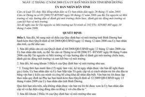 Quyết định 12/2009/QĐ-UBND sửa đổ quy định bảo vệ môi trường tỉnh Bình Dương hướng dẫn 68/2008/QĐ-UBND