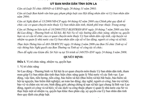 Quyết định 11/2009/QĐ-UBND chức năng nhiệm vụ quyền hạn Sở LĐTB&XH Sơn La