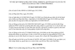 Quyết định 21/2009/QĐ-UBND chức năng nhiệm vụ quyền hạn tổ chức Chi cục Thú y Vĩnh Phúc