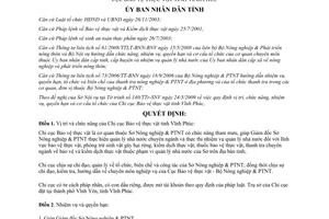 Quyết định 23/2009/QĐ-UBND chức năng quyền hạn tổ chức Chi cục Bảo vệ thực vật Vĩnh Phúc