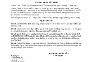 Quyết định 20/2009/QĐ-UBND chức năng nhiệm vụ quyền hạn cơ cấu Sở Giáo dục Đào tạo Tây Ninh