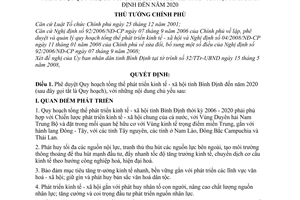 Quyết định 54/2009/QĐ-TTg phê duyệt quy hoạch tổng thể phát triển kinh tế xã hội tỉnh Bình Định đến năm 2020