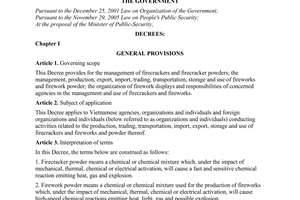 Decree of Government No. 36/2009/ND-CP of April 15, 2009, on management and use of firecrackers and fireworks