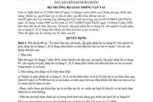 Quyết định 977/QĐ-BGTVT năm 2009 đào tạo sát hạch cấp giấy phép lái xe hạng FC ôtô đầu kéo kéo sơ mi rơ moóc