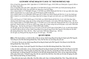 Quyết định 185/QĐ-KH&ĐT phê duyệt nhiệm vụ chuẩn bị đầu tư dự án cải tạo chỉnh trang đồng bộ hạ tầng kỹ thuật tuyến phố Nguyễn Trãi