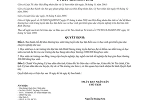 Quyết định 17/2009/QĐ-UBND chế độ khen thưởng học sinh trúng tuyển đại học