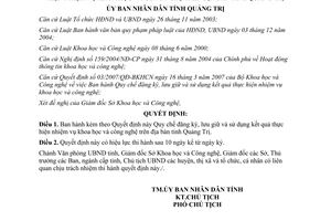Quyết định 08/2009/QĐ-UBND sử dụng kết quả thực hiện nhiệm vụ KHCN Quảng Trị