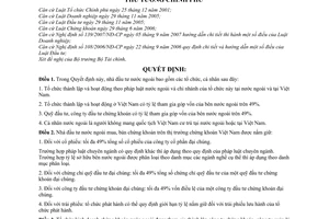 Quyết định 55/2009/QĐ-TTg tỷ lệ tham gia nhà đầu tư nước ngoài trên thị trường chứng khoán Việt Nam