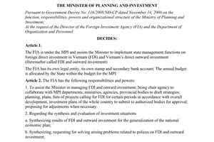 Decision No. 521/QD-BKH of April 16, 2009, on functions, responsibilities and organizational structure of the Foreign Investment Agency