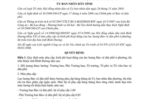 Quyết định 20/2009/QĐ-UBND phụ cấp kinh phí hoạt động Bảo vệ dân phố Bình Dương