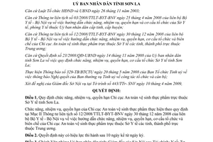 Quyết định 17/2009/QĐ-UBND chức năng nhiệm vụ quyền hạn Chi cục ATVSTP Sơn La