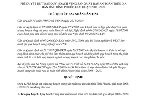 Quyết định 959/QĐ-UBND năm 2009 dự toán quy hoạch vùng sản xuất rau an toàn Bình Phước 2008 2020