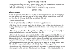 Quyết định 810/QĐ-BTP chức năng, nhiệm vụ, quyền hạn cơ cấu tổ chức Vụ Hợp tác quốc tế