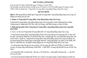 Quyết định 492/QĐ-TTg phê duyệt Đề án thành lập Vùng kinh tế trọng điểm vùng đồng bằng sông Cửu Long