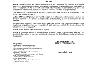 Decision No. 491/QD-TTg on national set of criteria on new rural development