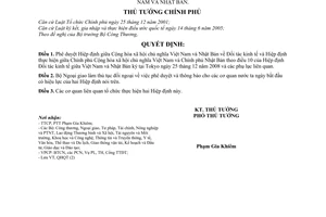 Quyết định 57/2009/QĐ-TTg phê duyệt Hiệp định giữa Việt Nam Nhật Bản Đối tác kinh tế