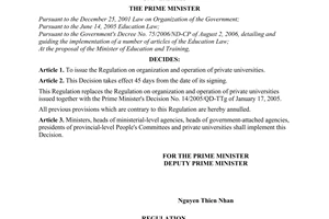 Decision No. 61/2009/QD-TTg of April 17, 2009, issuing the regulation on organization and operation of private universities