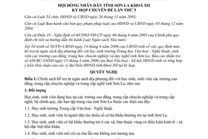 Nghị quyết 273/2009/NQ-HĐND hỗ trợ học sinh sinh viên cao đẳng Sơn La