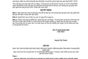 Quyết định 24/2009/QĐ-UBND đào tạo bồi dưỡng giáo viên dạy nghề Bình Thuận