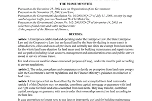 Decision No. 62/2009/QD-TTg of April 20, 2009, on exemption from land rents for building maintenance and repair stations and car parks of mass transit enterprises