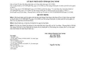 Quyết định 1123/QĐ-UBND phê duyệt danh sách hộ nghèo trên địa bàn tỉnh Quảng Ninh diện được hỗ trợ nhà ở  tại  Quyết định 167/2008/QĐ-TTg