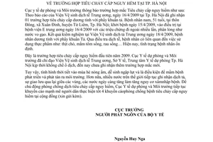 Thông báo 570/TB-DPMT trường hợp tiêu chảy cấp nguy hểm thành phố Hà Nội