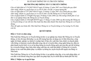 Quyết định 503/QĐ-BTTTT chức năng, nhiệm vụ, quyền hạn tổ chức Nhà Xuất bản Thông tin Truyền thông