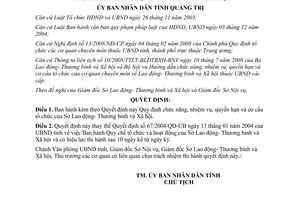 Quyết định 09/2009/QĐ-UBND chức năng nhiệm vụ quyền hạn Sở Lao động Quảng Trị