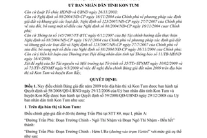 Quyết định 26/2009/QĐ-UBND điều chỉnh bảng giá đất năm 2009 thị xã Kon Tum huyện Kon Rẫy, tỉnh Kon Tum