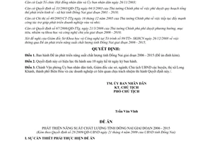 Quyết định 28/2009/QĐ-UBND Đề án phát triển năng suất chất lượng tỉnh Đồng Nai