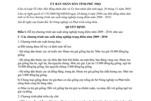 Quyết định 973/2009/QĐ-UBND hỗ trợ sản xuất nông nghiệp trọng điểm Phú Thọ