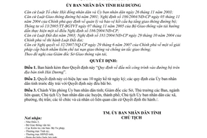 Quyết định 10/2009/QĐ-UBND đấu nối công trình vào đường bộ trên địa bàn tỉnh Hải Dương